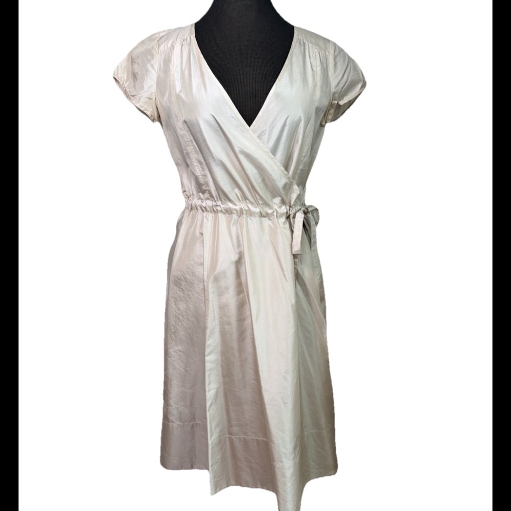 Vintage Y2K DKNY Donna Karan 100% Silk Wrap Dress Champagne Ivory Size 2